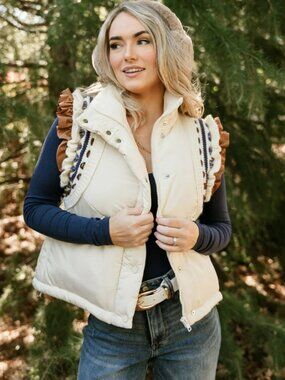 HEYSON Elizabeth Embroidered Puffer Vest In Ivory